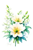 Larksphur and Cosmos with Lily of the valley flower tattoo design idea