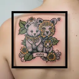 neo-traditional-sunflower-mama-bear-and-baby-bear-tattoo-blackink-ai