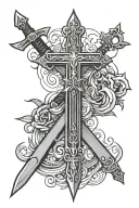 nail cross with sword on top tattoo design idea