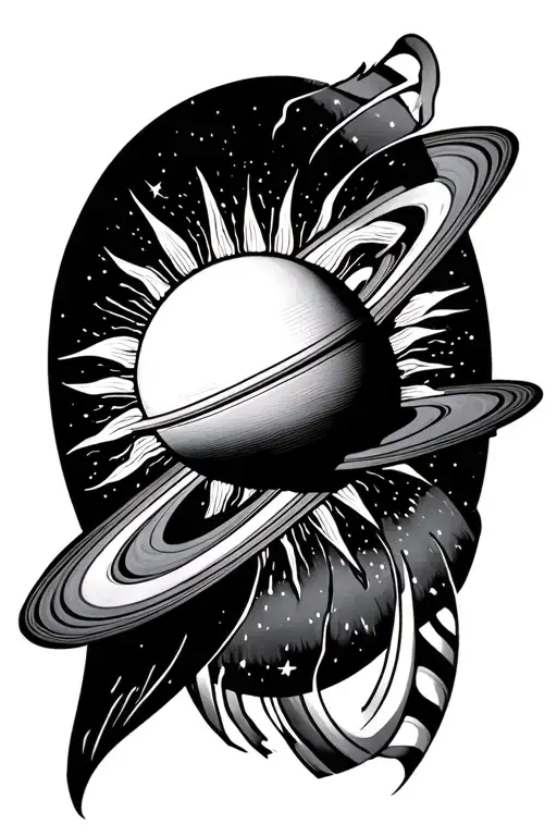 sun with Saturn rings , District of Columbia flag intertwined tattoo design idea