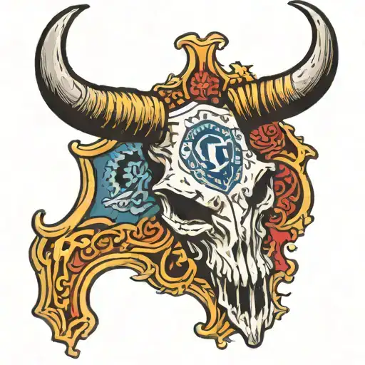 longhorn skulls with a coors light logo behind it tattoo design idea