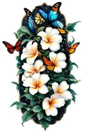 plumerias scattering into butterflies flying away tattoo design idea