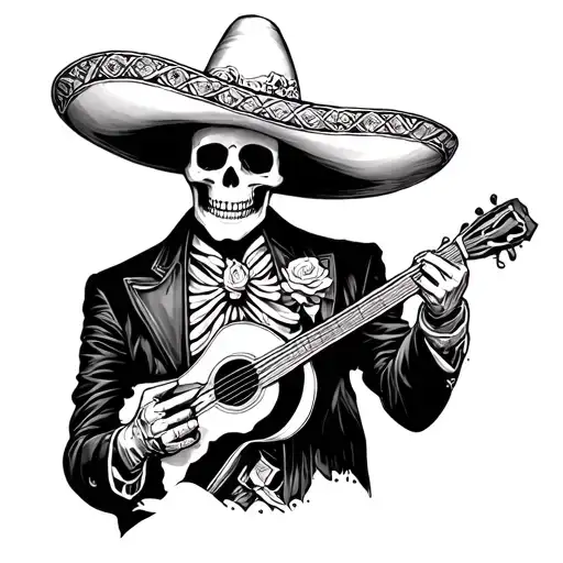 skeleton mariachi holding up a rose tattoo design idea