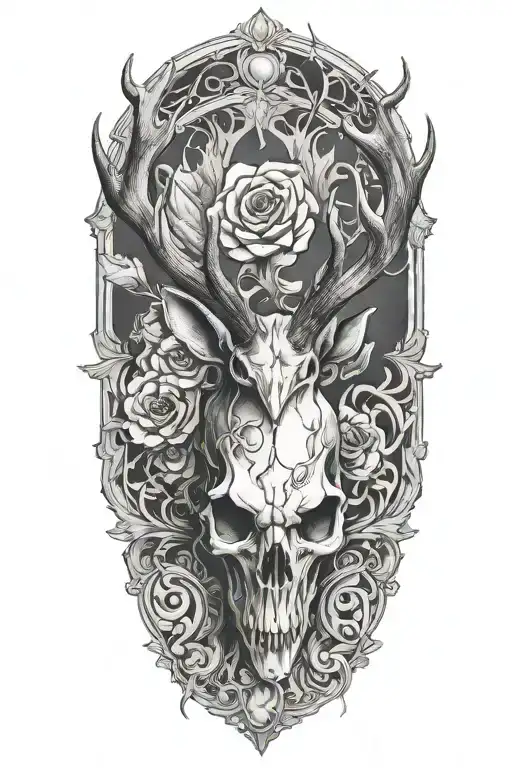 powerful stag skull tattoo design idea