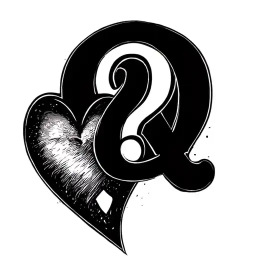 mail letter, half heart and half qu question mark tattoo design idea