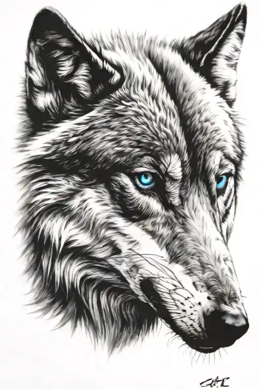 wolf with blue eyes tattoo design idea