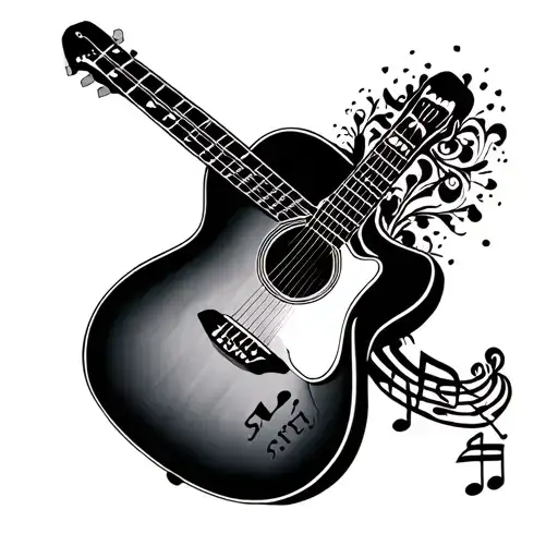 concept tattoo music acoustic guitar with initials STS tattoo design idea