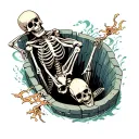 bird's eye view of a skeleton falling down a well tattoo design idea