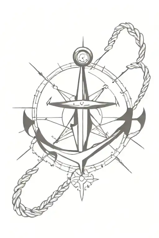 anchor and a compass surrounded tattoo design idea