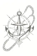 anchor and a compass surrounded tattoo design idea
