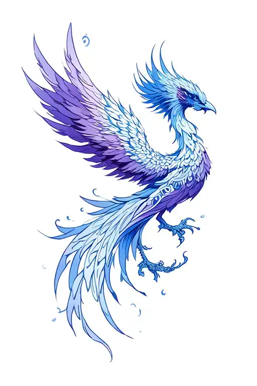 feminine blue and purple Phoenix rising  tattoo design idea