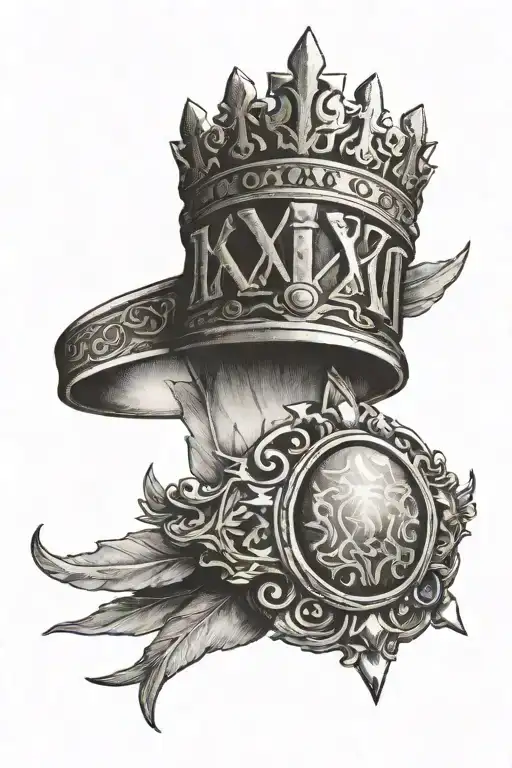 ring finger tattoo with Roman numeral for 11/25/2023 with a crown incorporated somehow  tattoo design idea