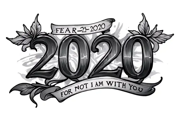 the years 2000 - 2020 in roman numerals, with a text underneath saying "fear not for I am with you" tattoo design idea