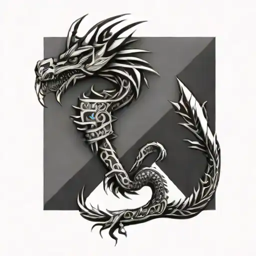 Aztec dragon wrapping around cross tattoo tattoo design idea