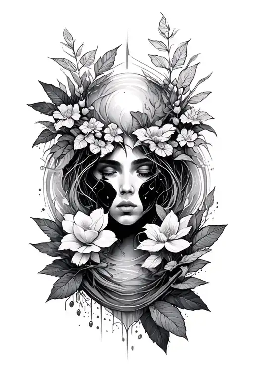nature and cyber sigilism style tattoo tattoo design idea