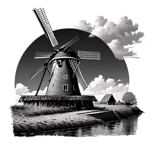 Dutch Windmill tattoo design idea