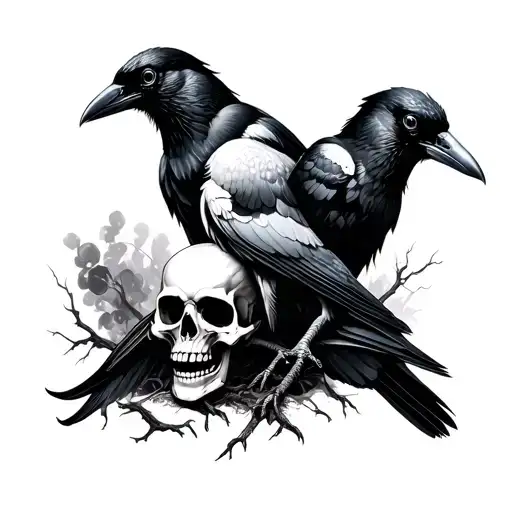 skull crows time tattoo design idea