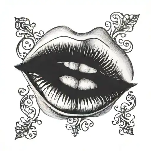 kiss mark with the word "daddy" into lower lip in white. Signed off tattoo with A❤️ tattoo design idea