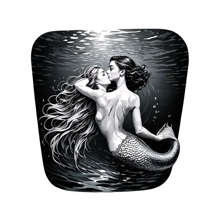 swimmer and mermaid swimming tattoo design idea