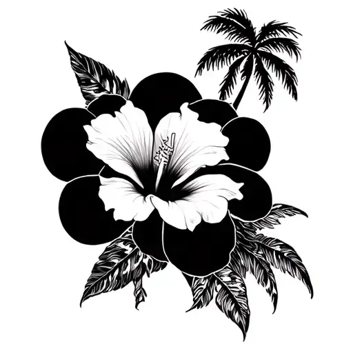 hibiscus flower, cheetah print, palm tree, and sunset tattoo design idea