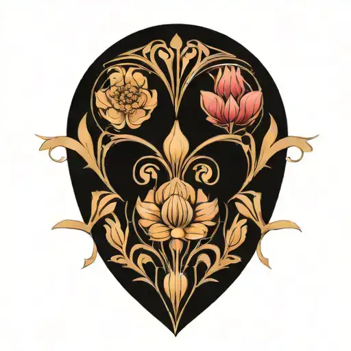 symmetrical floral design, art deco, art nouveau tattoo design idea