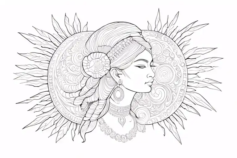African goddess surrounded tattoo design idea