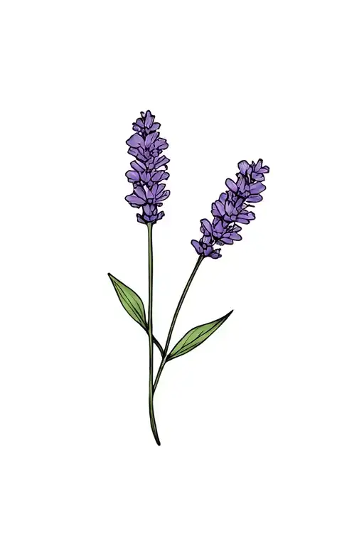 lavender flower, only two flowers, crossing at stem, two separate stems, longer, black ink tattoo design idea
