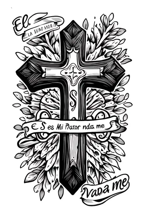 "El Señor es Mi Pastor, nada me" Simple Cross with words around it tattoo design idea