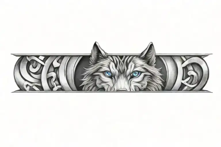 Wolf With Blue Eyes On Armor Tattoo Design Featuring Celtic Trinity Knot tattoo design idea