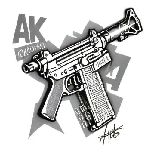 ak47 with words acta non verba wraped around it  tattoo design idea