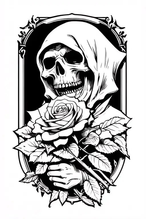 grim reaper holding a rose tattoo design idea