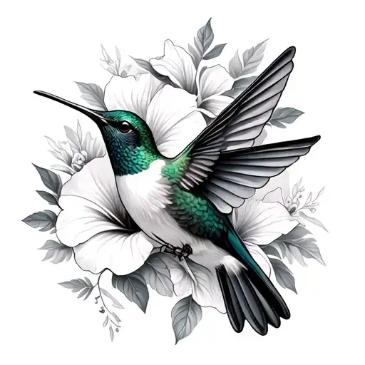 hummingbird and hibiscus flowers surrounding tattoo design idea