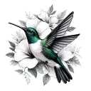 hummingbird and hibiscus flowers surrounding tattoo design idea