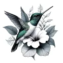 hummingbird and hibiscus flowers surrounding tattoo design idea