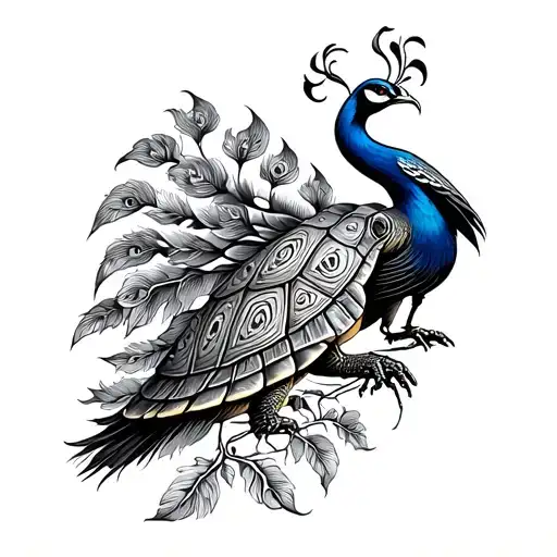 turtle, preying mantis, peacock, phoenix tattoo design idea