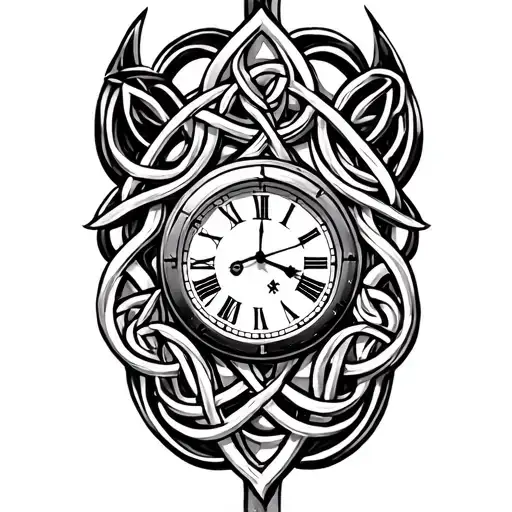 Celtic trinity knot clock face tattoo design idea
