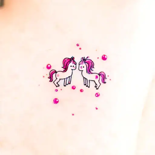 pink pony club by chapell roan with little disco balls, two matching tattoos for best friends  tattoo design idea