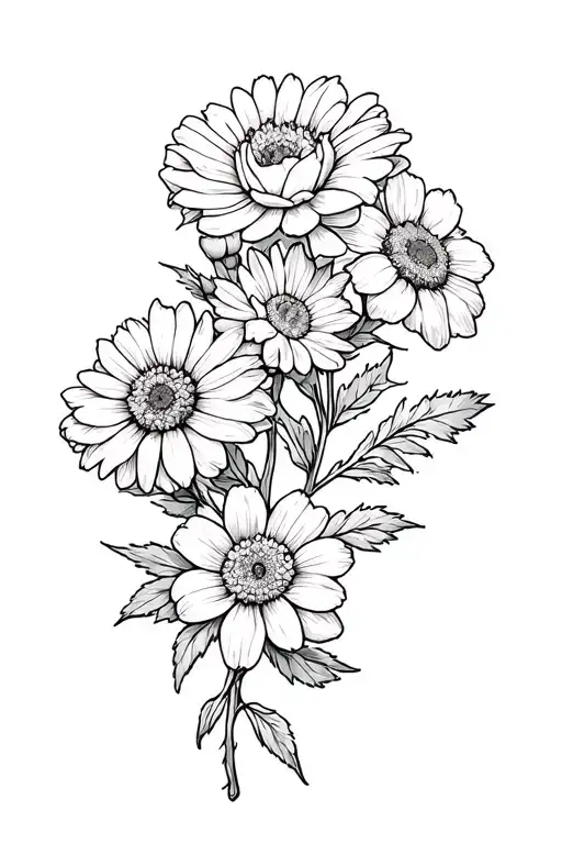 rose marigold daisy daffodil flowers intertwined symbolizing tattoo design idea