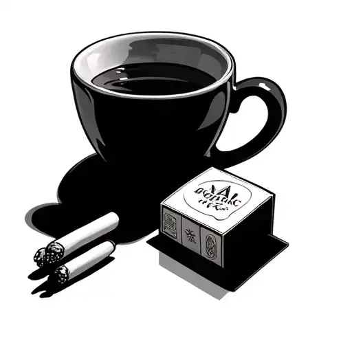 cup of tea and pack of cigarettes standing straight tattoo design idea