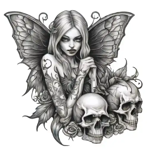 gothic fairy and skull tattoo design idea