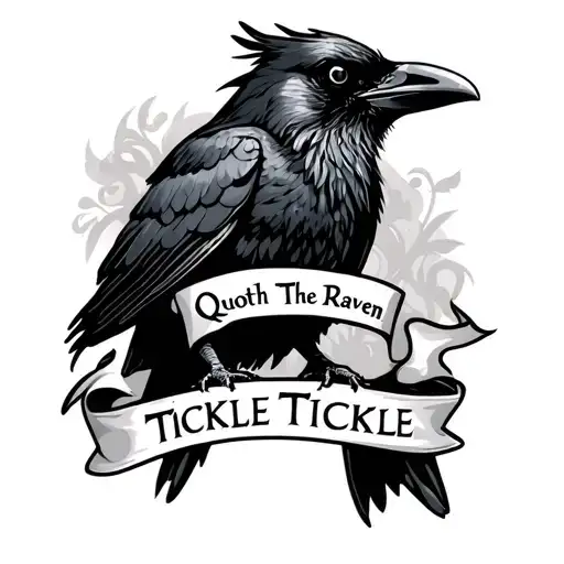 "Quoth The Raven Tickle Tickle" crow perched regally tattoo design idea