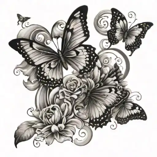fleur de lys, plume, semicolon and butterfly tattoo design idea