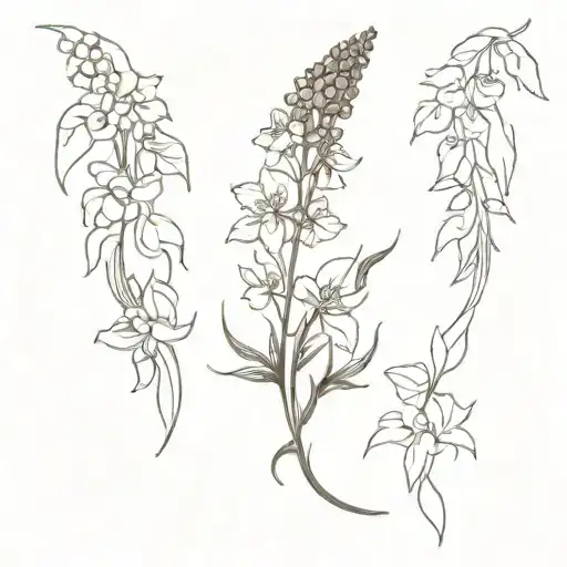 delphiniums around angel wing tattoo design idea