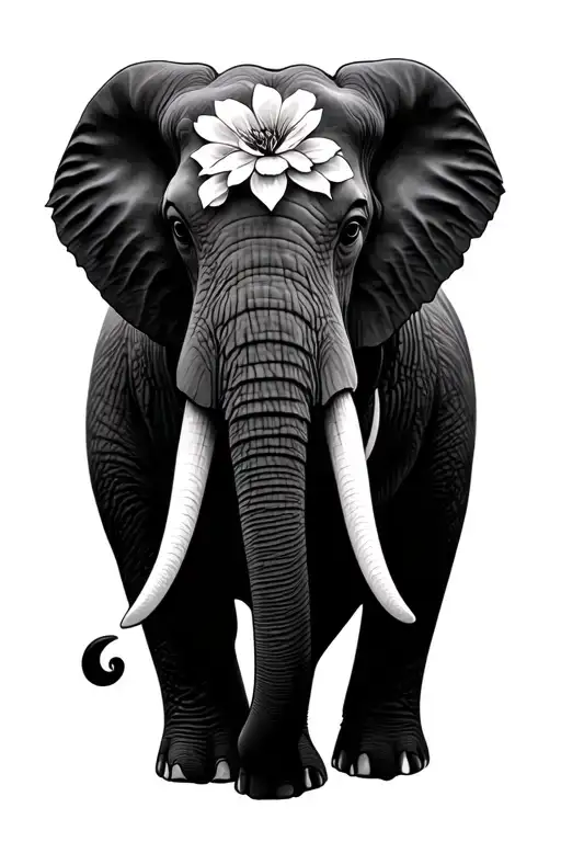 realistic African elephant head with flowers intertwined tattoo design idea