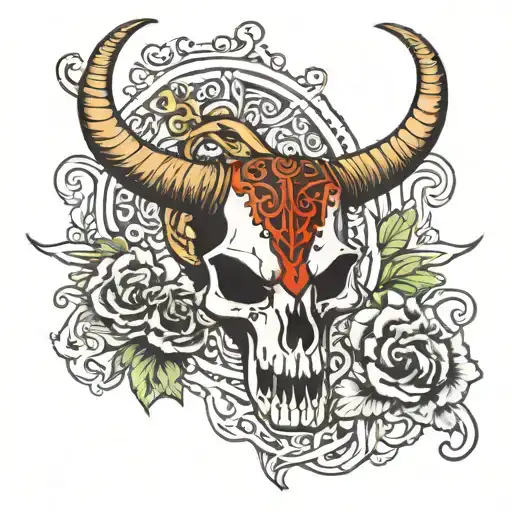 longhorn skull with Versace logo incorporated tattoo design idea