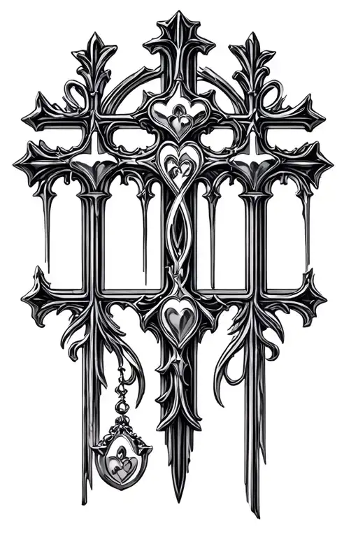 chrome hearts cross outline with church windows inside of the cross tattoo design idea