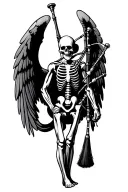 winged muscular skeleton playing bagpipes tattoo design idea
