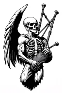 winged muscular skeleton playing bagpipes tattoo design idea