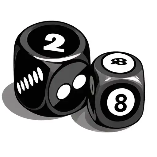 2 dice showing a 2 and 3 with snake eyes and an 8 ball tattoo design idea
