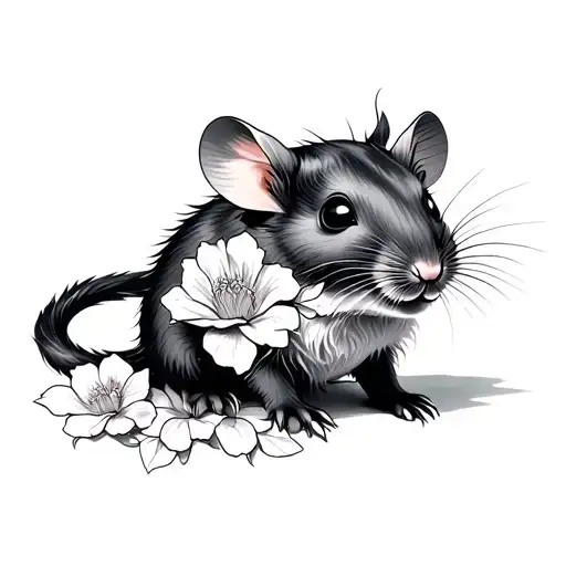 Chinese year of the rat in flowers wrapped tattoo design idea